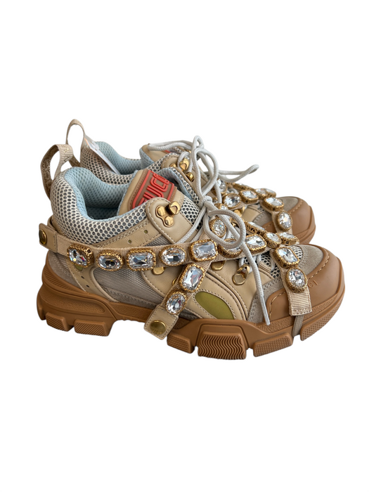 Gucci Shoe Size 6 Beige & Multi Leather & Fabric Jeweled Application Logo Shoes Beige & Multi / 6