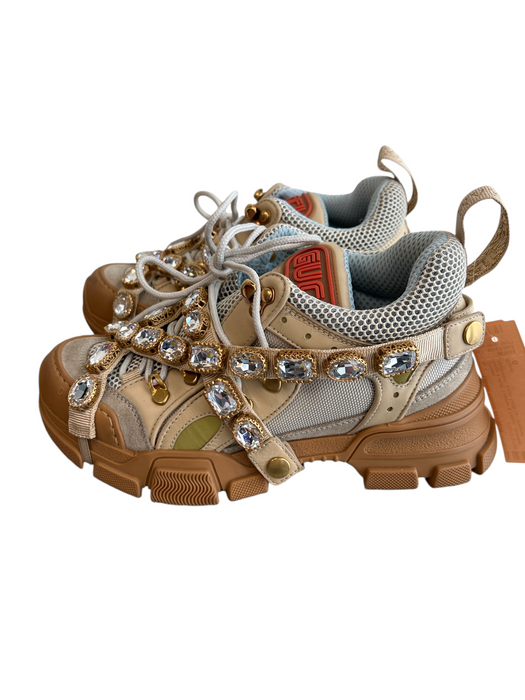 Gucci Shoe Size 6 Beige & Multi Leather & Fabric Jeweled Application Logo Shoes Beige & Multi / 6