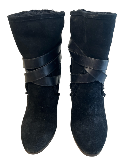 Burberry Shoe Size 37.5 Black Suede & Leather High Heel Strapy Above ankle Boots Black / 37.5