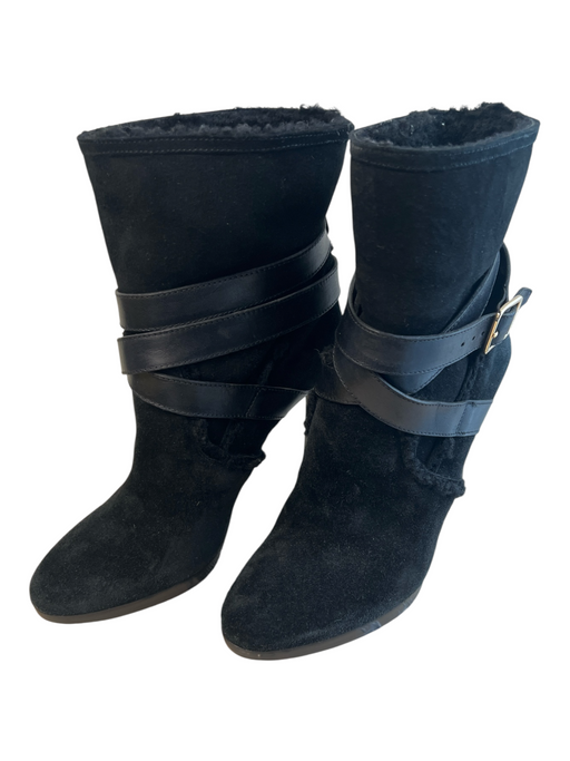 Burberry Shoe Size 37.5 Black Suede & Leather High Heel Strapy Above ankle Boots Black / 37.5
