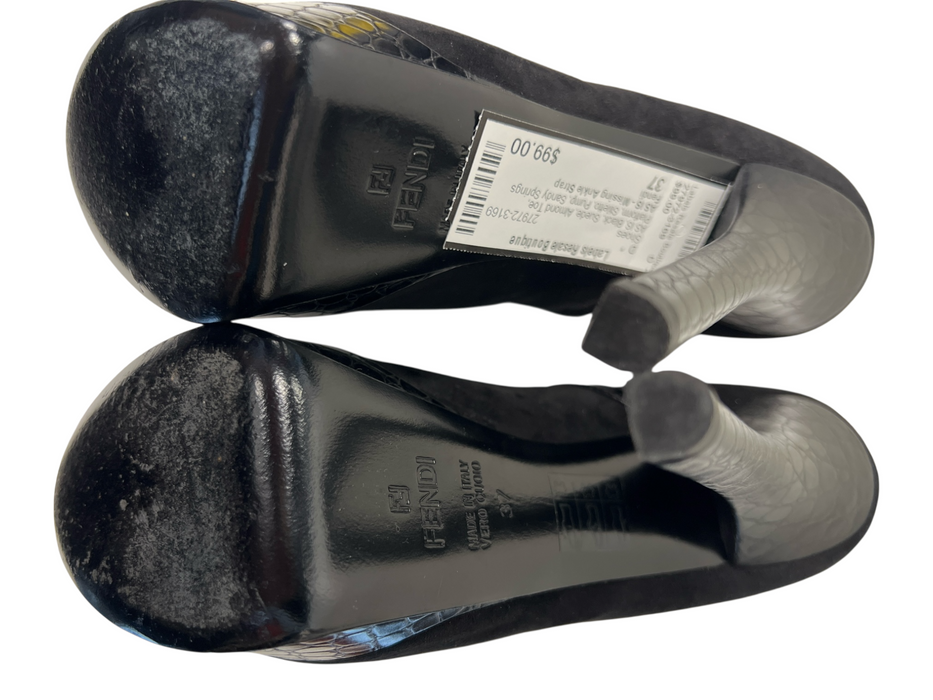 Fendi Shoe Size 37 Black Suede Almond Toe Platform Stiletto Pump Shoes Black / 37
