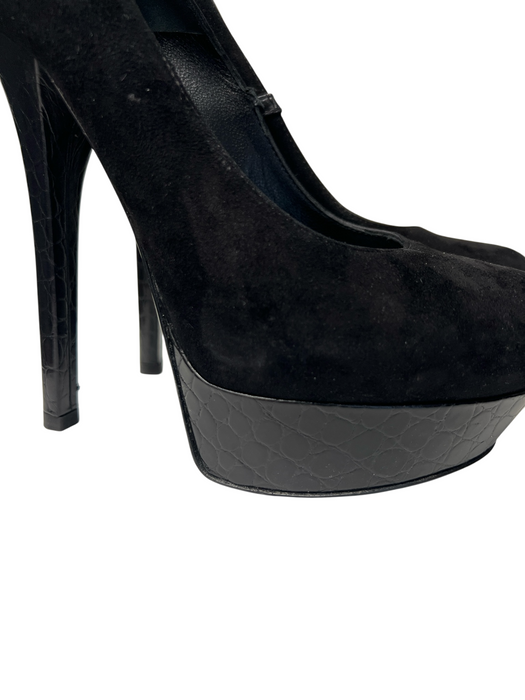 Fendi Shoe Size 37 Black Suede Almond Toe Platform Stiletto Pump Shoes Black / 37