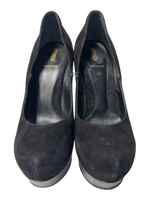Fendi Shoe Size 37 Black Suede Almond Toe Platform Stiletto Pump Shoes Black / 37