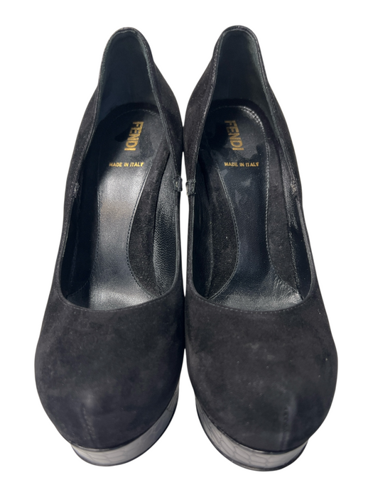 Fendi Shoe Size 37 Black Suede Almond Toe Platform Stiletto Pump Shoes Black / 37