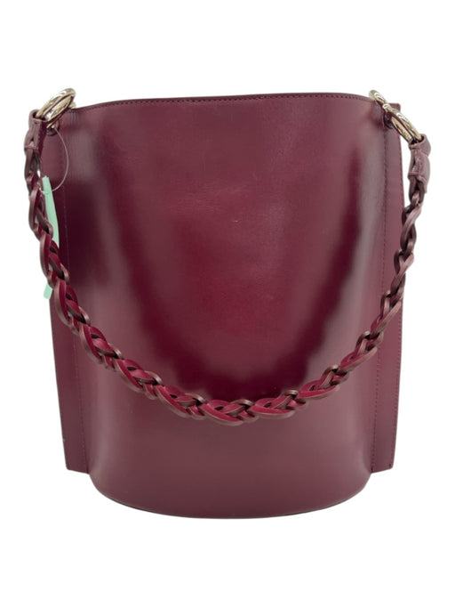 Lafayette 148 Burgundy Red Leather Braided Crossbody Strap Bucket Bag Burgundy Red / Medium