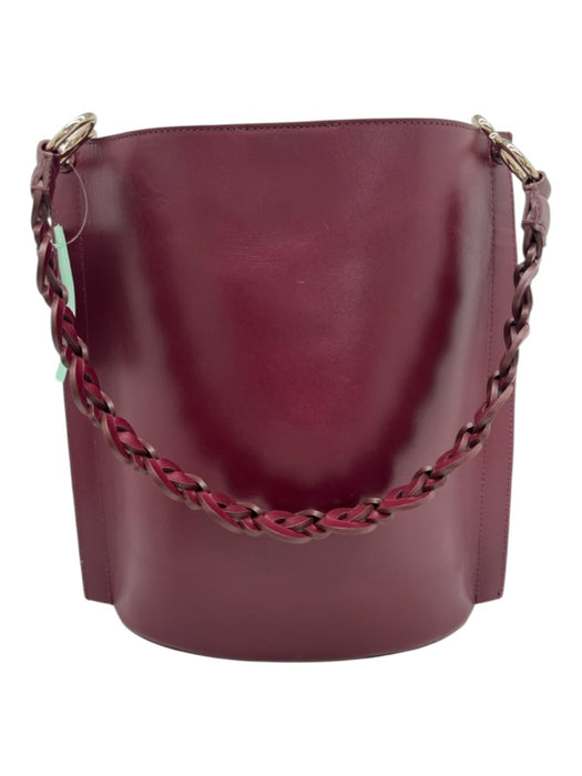 Lafayette 148 Burgundy Red Leather Braided Crossbody Strap Bucket Bag Burgundy Red / Medium