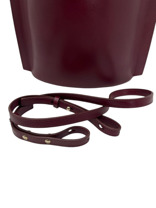 Lafayette 148 Burgundy Red Leather Braided Crossbody Strap Bucket Bag Burgundy Red / Medium