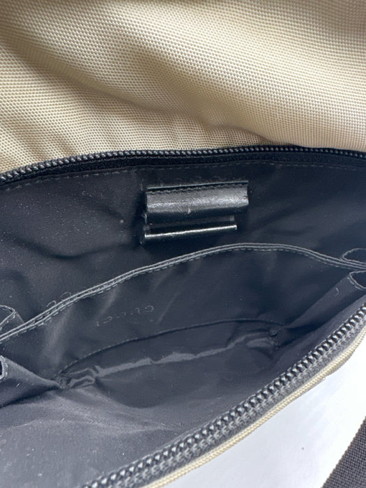 Gucci AS IS Beige & Black Nylon & Leather Zip Pockets Crossbody Men's Bag