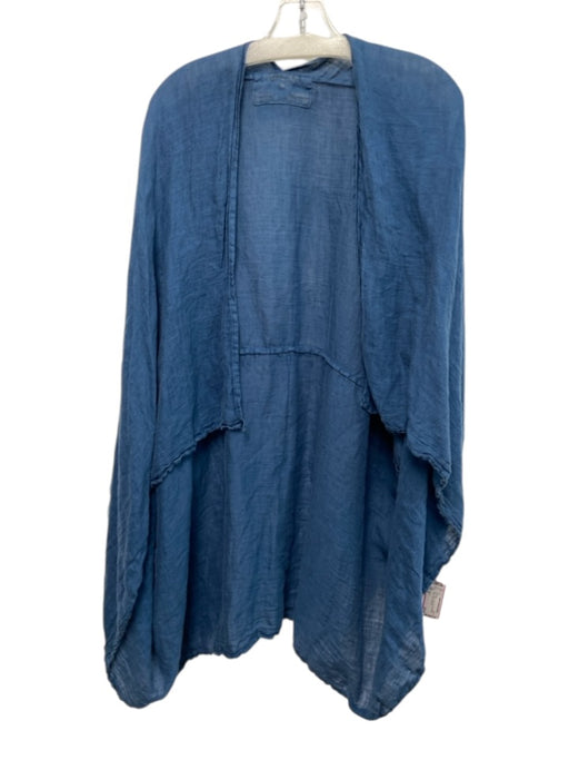 Grizas Size M Blue Linen Open Front Long Sleeve Knee length Cardigan Blue / M