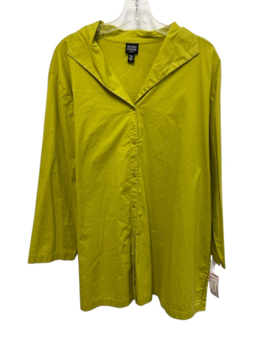 Eileen Fisher Size 1X Chartreuse Green Cotton Long Sleeve Buttons Tunic Top Chartreuse Green / 1X