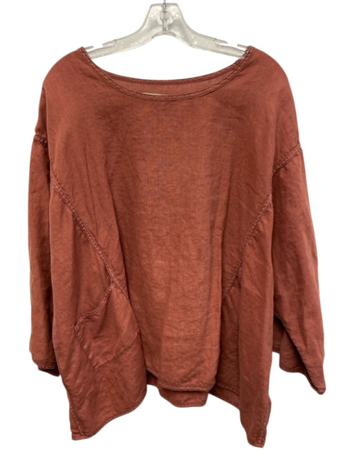 Cynthia Ashby Size L Terra Cotta Red Linen 3/4 Sleeve Pocket Tunic Top Terra Cotta Red / L