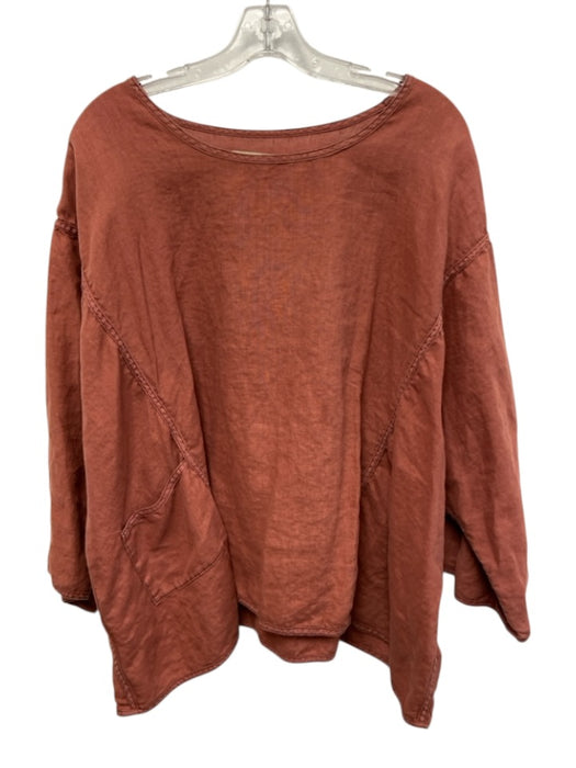Cynthia Ashby Size L Terra Cotta Red Linen 3/4 Sleeve Pocket Tunic Top Terra Cotta Red / L