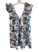OPT Size M Blue & White 100% Cotton Bow Floral V Neck Back Zip Dress Blue & White / M