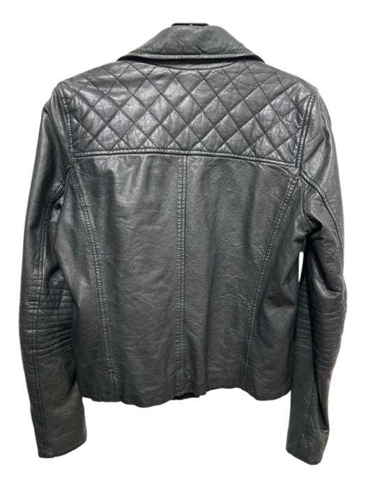 Barneys New York Size S Black Leather Moto Zippers Jacket Black / S