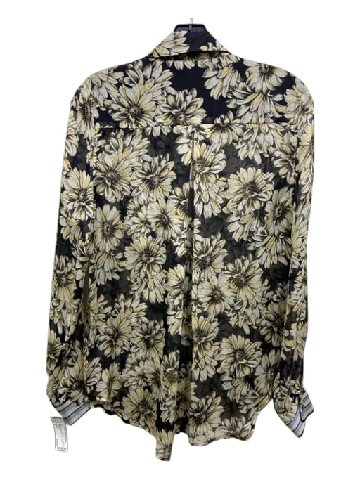 L'agence Size 4 Black & Yellow Silk Sheer Flowers Button Down Top Black & Yellow / 4