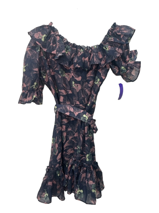 Ted Baker Size 3/Large Navy & Pink Print Floral Ruffles Belt Inc. Dress Navy & Pink Print / 3/Large