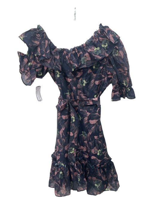 Ted Baker Size 3/Large Navy & Pink Print Floral Ruffles Belt Inc. Dress Navy & Pink Print / 3/Large