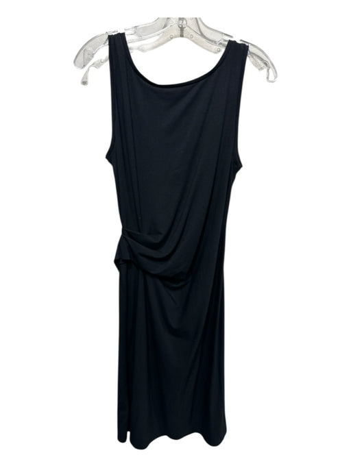 Theory Size L Black Cotton Blend Round Neck Gathered Waist Above Knee Dress Black / L