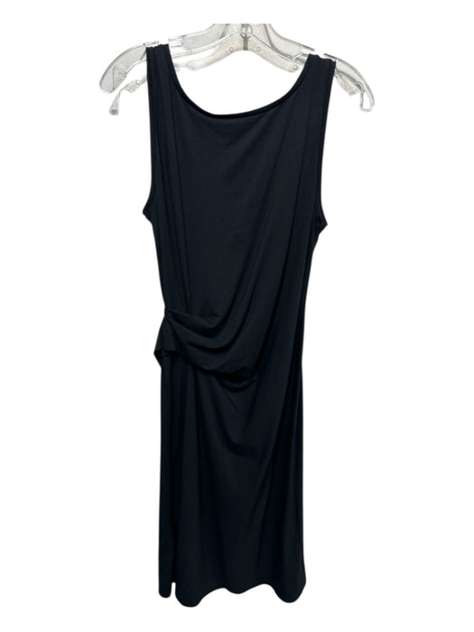 Theory Size L Black Cotton Blend Round Neck Gathered Waist Above Knee Dress Black / L
