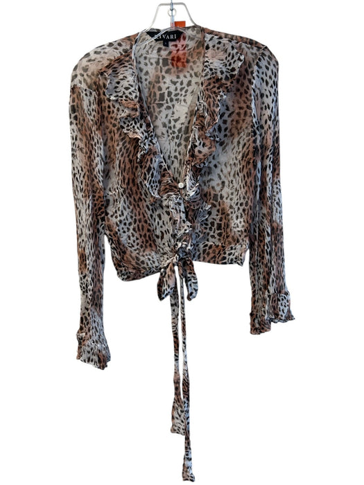 Kivari Size S Brown & Black Rayon Sheer Button Front Long Sleeve Top Brown & Black / S