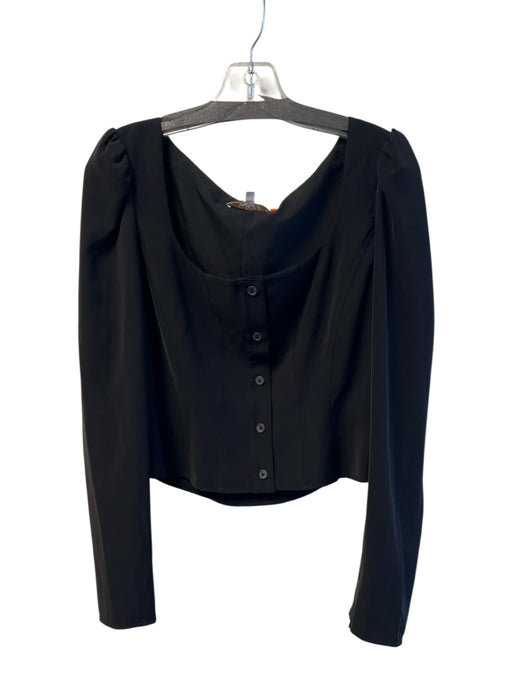 Wayf Size M Black Polyester Scoop Neck Button Down Long Sleeve Top Black / M