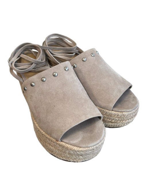 Marc Fisher Shoe Size 8 Beige Woven Espadrille Studded Platform Wedge Shoes Beige / 8