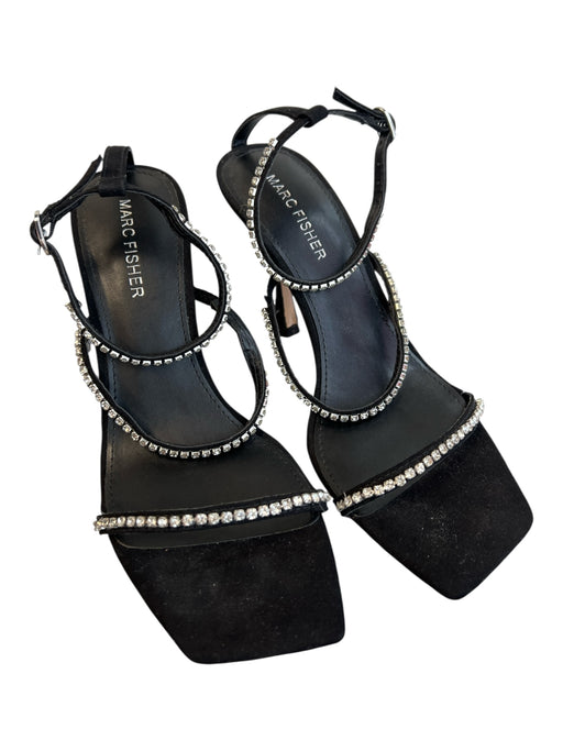 Marc Fisher Shoe Size 7.5 Black Rhinestone Ankle Strap Stiletto Open Toe Shoes Black / 7.5