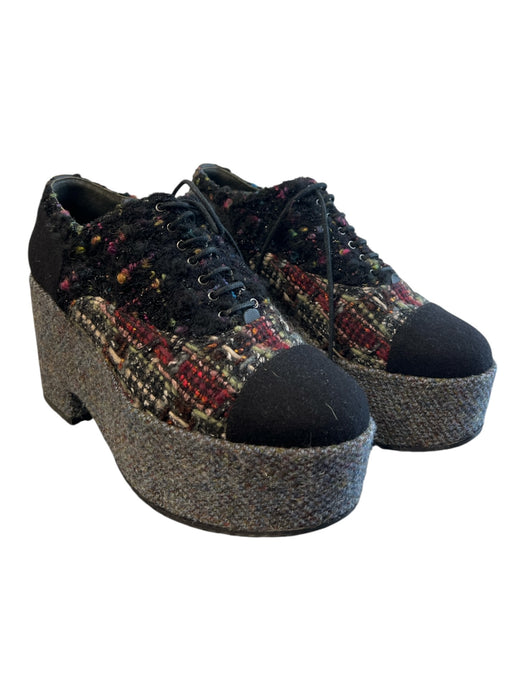 Chanel Shoe Size 38 Rainbow Tweed Platform lace up Oxford Logo Shoes Rainbow / 38