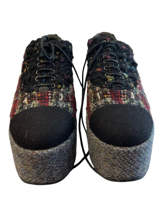 Chanel Shoe Size 38 Rainbow Tweed Platform lace up Oxford Logo Shoes Rainbow / 38
