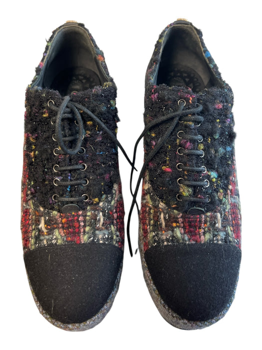 Chanel Shoe Size 38 Rainbow Tweed Platform lace up Oxford Logo Shoes Rainbow / 38
