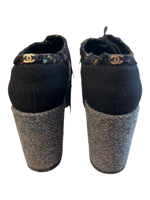 Chanel Shoe Size 38 Rainbow Tweed Platform lace up Oxford Logo Shoes Rainbow / 38