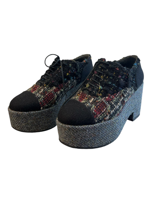 Chanel Shoe Size 38 Rainbow Tweed Platform lace up Oxford Logo Shoes Rainbow / 38