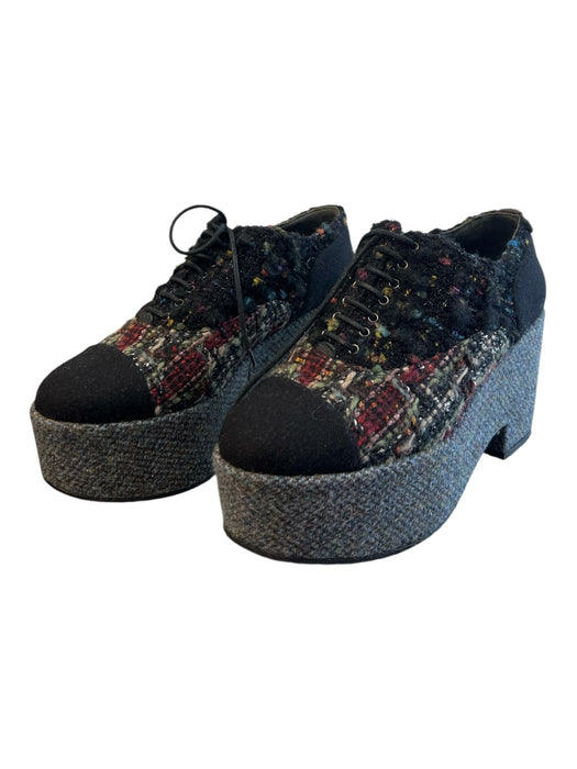 Chanel Shoe Size 38 Rainbow Tweed Platform lace up Oxford Logo Shoes Rainbow / 38