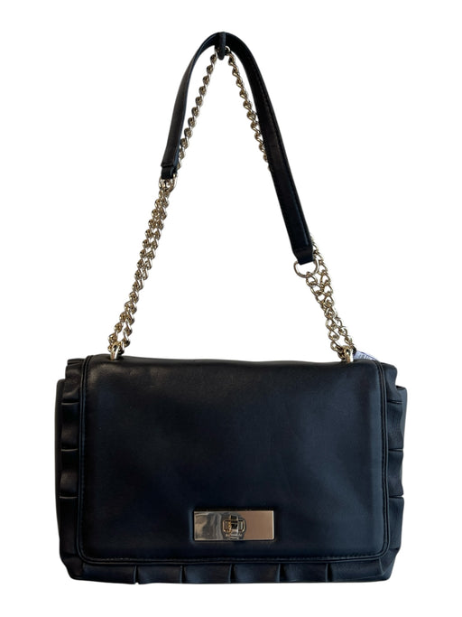 Kate Spade Black Manmade Material Silver Hardware Ruffle Detail Purse Black / Medium