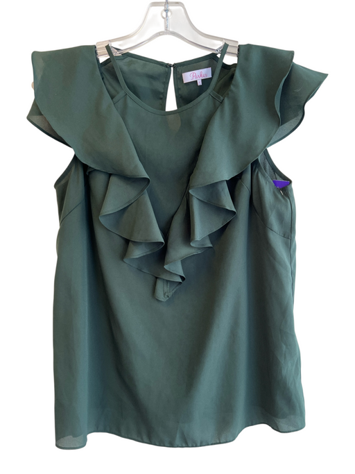 Parker Size Small Green Polyester Round Neck Sleeveless Ruffle Detail Top Green / Small