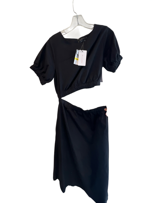 Line & Dot Size Medium Black Cotton Blend Short Sleeve Elastic Waist Maxi Dress Black / Medium