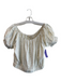 Elan Size Medium White & Gold Cotton Blend Short Puff Sleeve Scoop Neck Top White & Gold / Medium