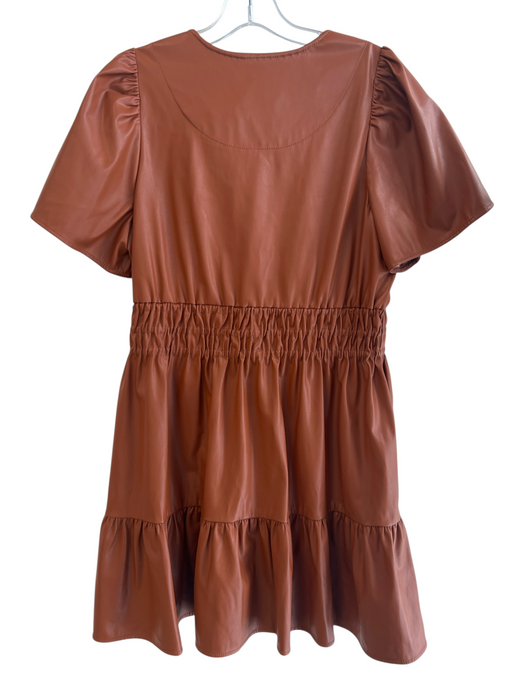 Anthropologie Size MP Brown Polyester Pleather Shirred Waist Tiered Dress Brown / MP