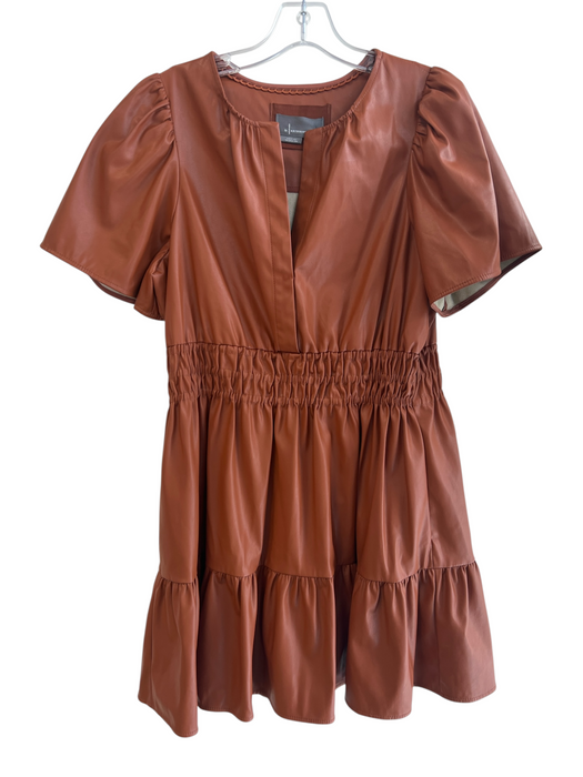 Anthropologie Size MP Brown Polyester Pleather Shirred Waist Tiered Dress Brown / MP