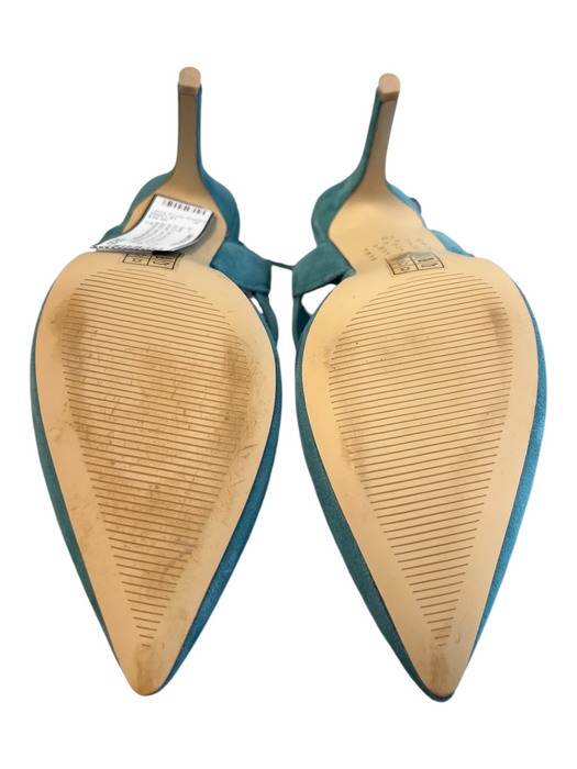 White House Black Market Shoe Size 7 Teal Suede Kitten Heel Gold Accent Heels Teal / 7