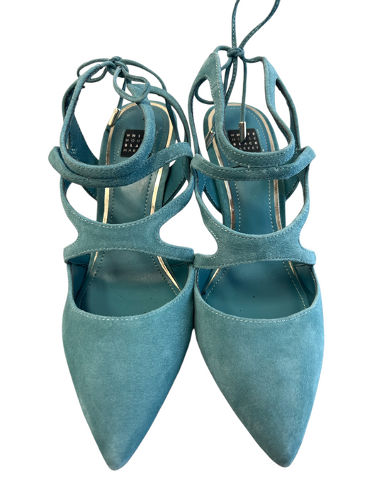 White House Black Market Shoe Size 7 Teal Suede Kitten Heel Gold Accent Heels Teal / 7