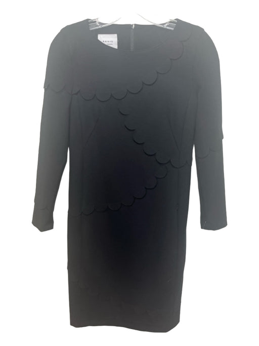 Akris Punto Size 2 Black Viscose Blend Round Neck Long Sleeve Scalloped Dress Black / 2