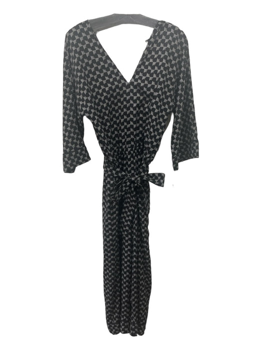 Joie Size XS Black & White Polyester Printed V Neck 3/4 Sleeve Jumpsuit Black & White / XS