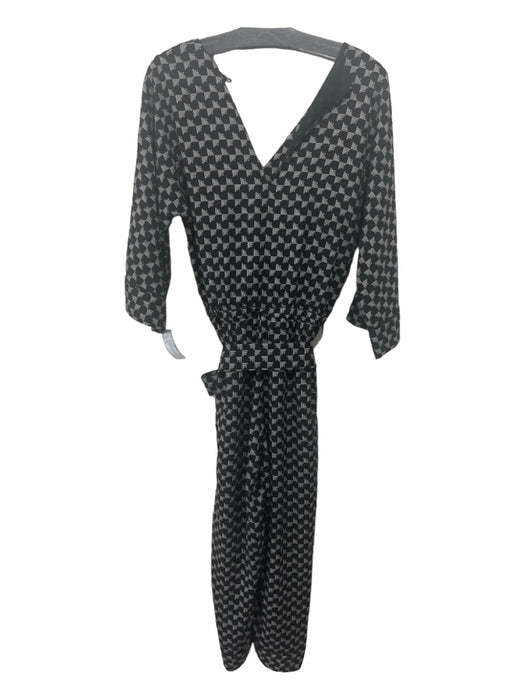 Joie Size XS Black & White Polyester Printed V Neck 3/4 Sleeve Jumpsuit Black & White / XS