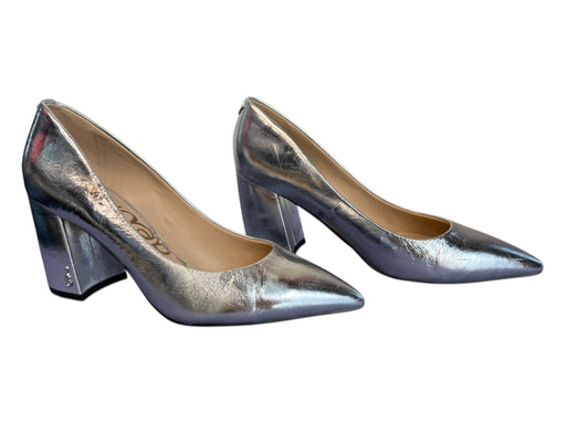 Sam Edelman Shoe Size 7.5 Silver Leather Pointed Toe Block Heel Metallic Shoes Silver / 7.5