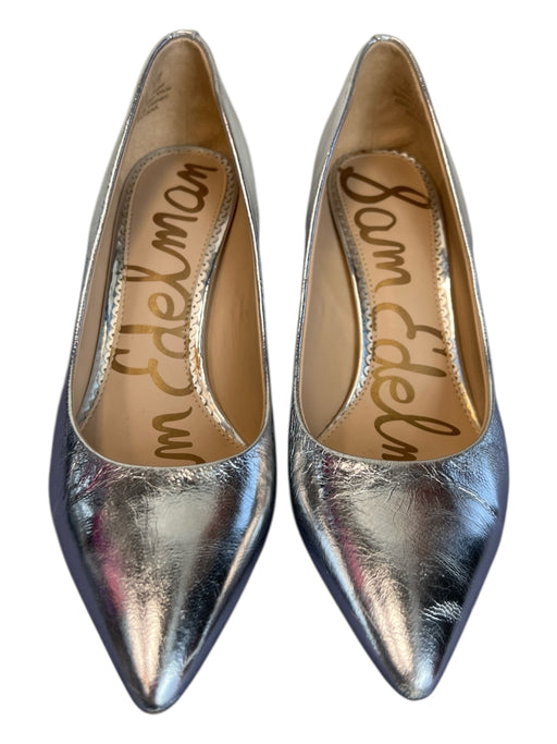 Sam Edelman Shoe Size 7.5 Silver Leather Pointed Toe Block Heel Metallic Shoes Silver / 7.5