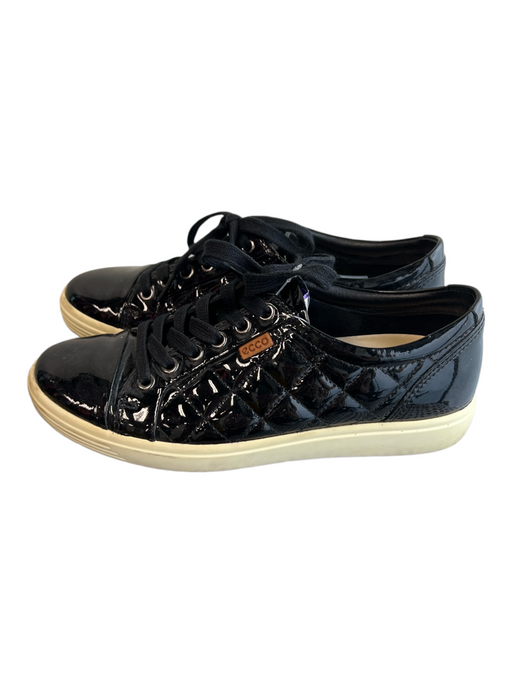 ecco Shoe Size 37 Black Pleather Quilted Detail Round Toe Lace Up Sneaker Shoes Black / 37