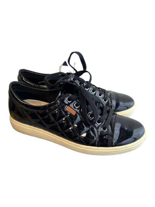 ecco Shoe Size 37 Black Pleather Quilted Detail Round Toe Lace Up Sneaker Shoes Black / 37