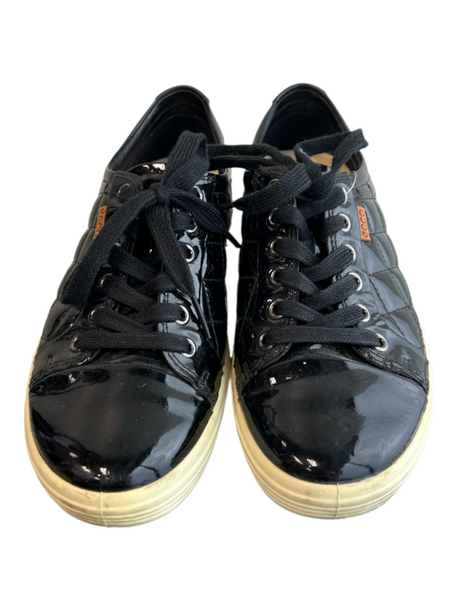 ecco Shoe Size 37 Black Pleather Quilted Detail Round Toe Lace Up Sneaker Shoes Black / 37