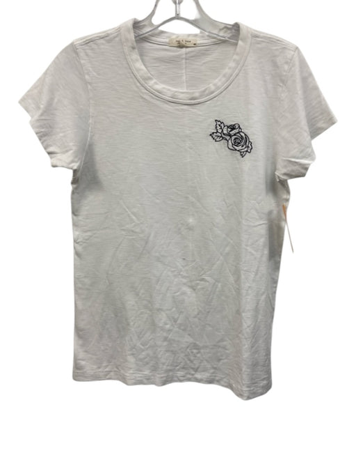 Rag & Bone Size S White & Black Pima Cotton Embroidered Flowers Rose T Shirt Top White & Black / S